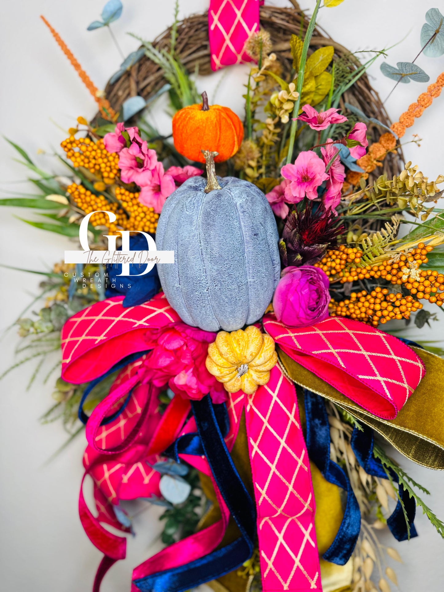 Fall Wreath for Front door Pink fall decor Pumpkin decor Fall Porch decor Thanksgiving wreath Outdoor wreath Autumn wreath Elegant wreath