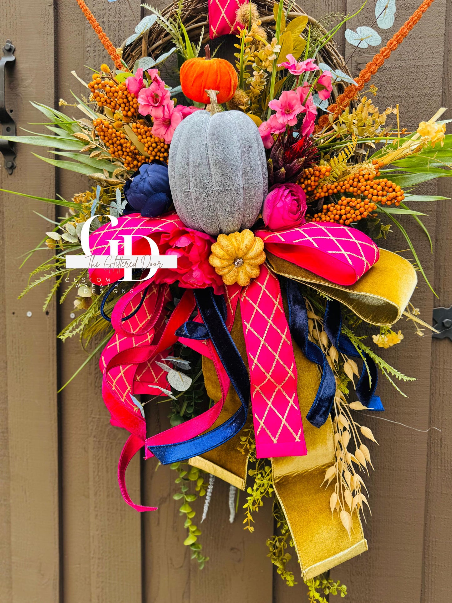 Fall Wreath for Front door Pink fall decor Pumpkin decor Fall Porch decor Thanksgiving wreath Outdoor wreath Autumn wreath Elegant wreath