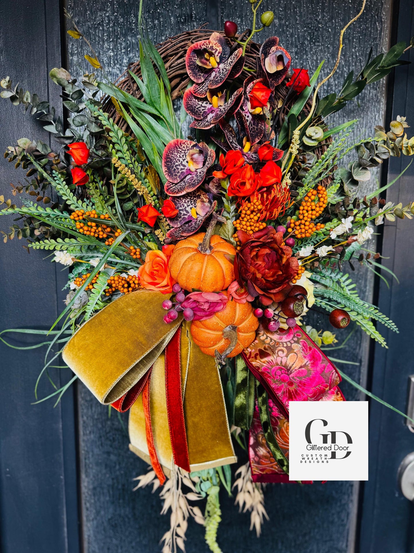 Fall Wreath Front door fall decor Pumpkin decor Fall Porch decor Thanksgiving wreath Outdoor wreath Autumn wreath