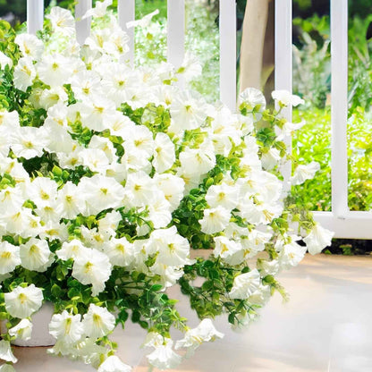 Artificial Fake Flowers for Outdoor outside Decoration,16 Bundles UV Resistant Faux Plastic White Flowers with Green Eucalyptus Stem Plants Bulk Look Real for Home Porch Yard Patio Planters (White)