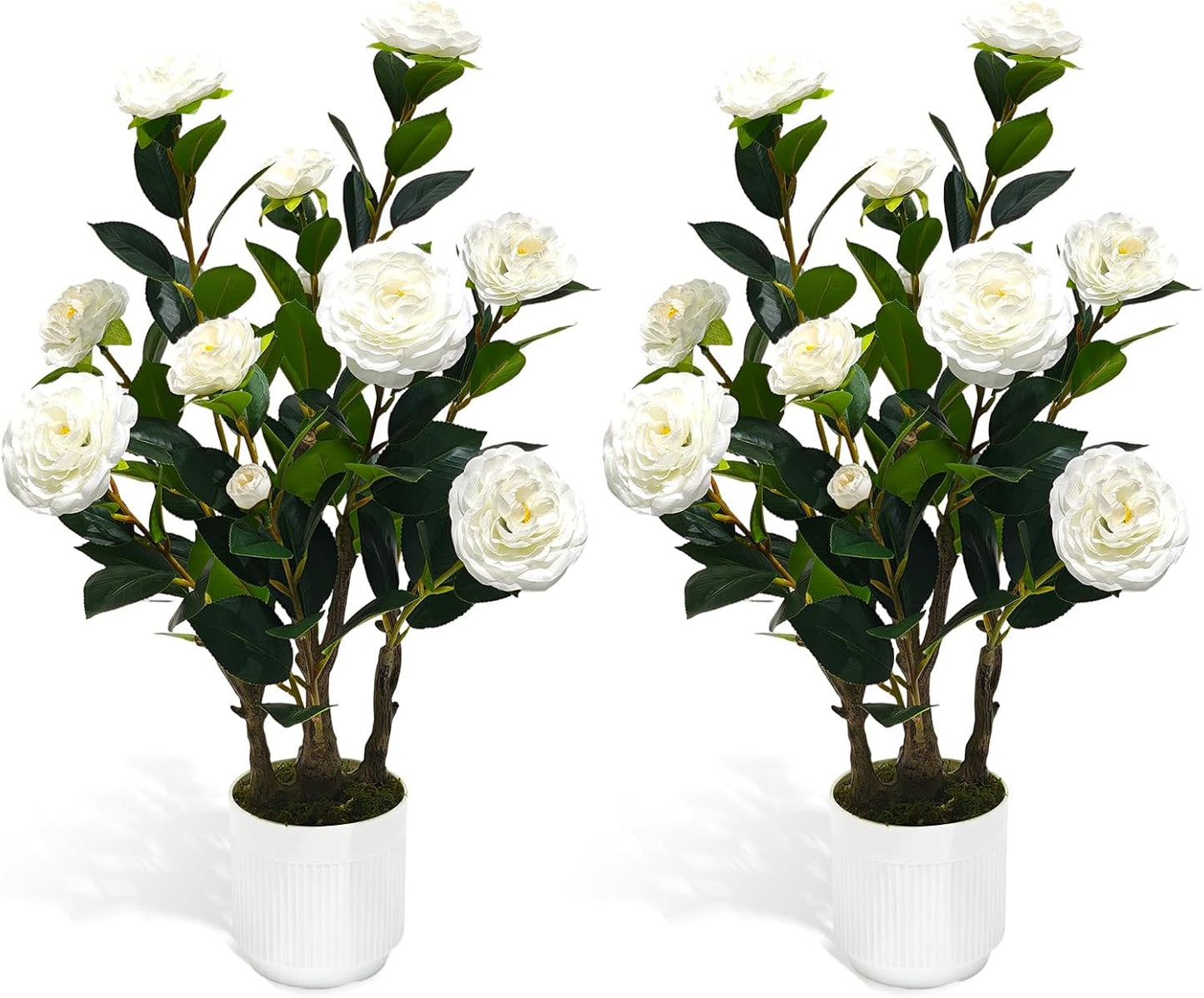 Artificial Camellia Tree, 3FT Yellow Fake Tree Blooming Camellia Flower Plant for Spring Home Front Door Outdoor Indoor Decoration