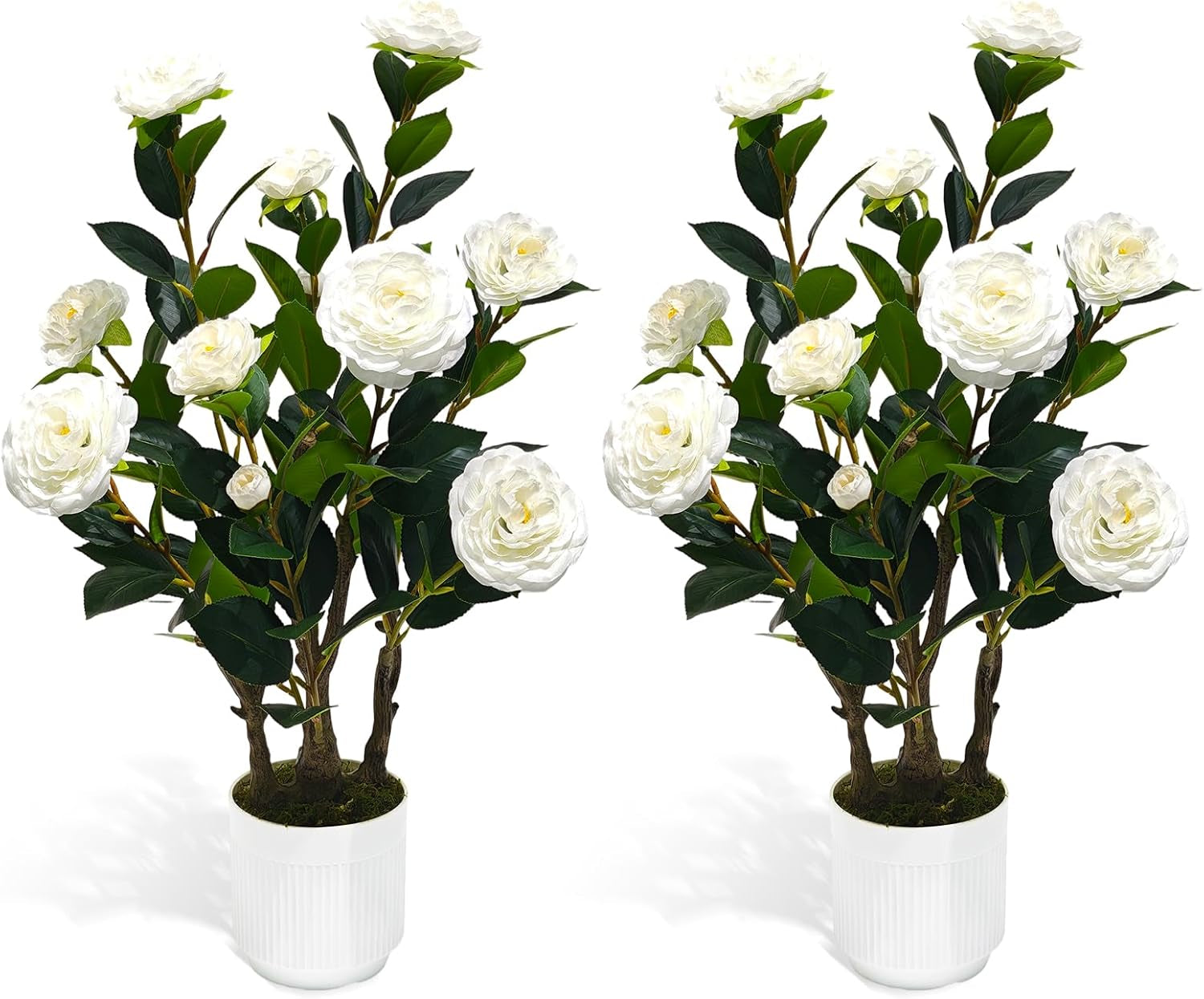 Artificial Camellia Tree, 3FT Yellow Fake Tree Blooming Camellia Flower Plant for Spring Home Front Door Outdoor Indoor Decoration