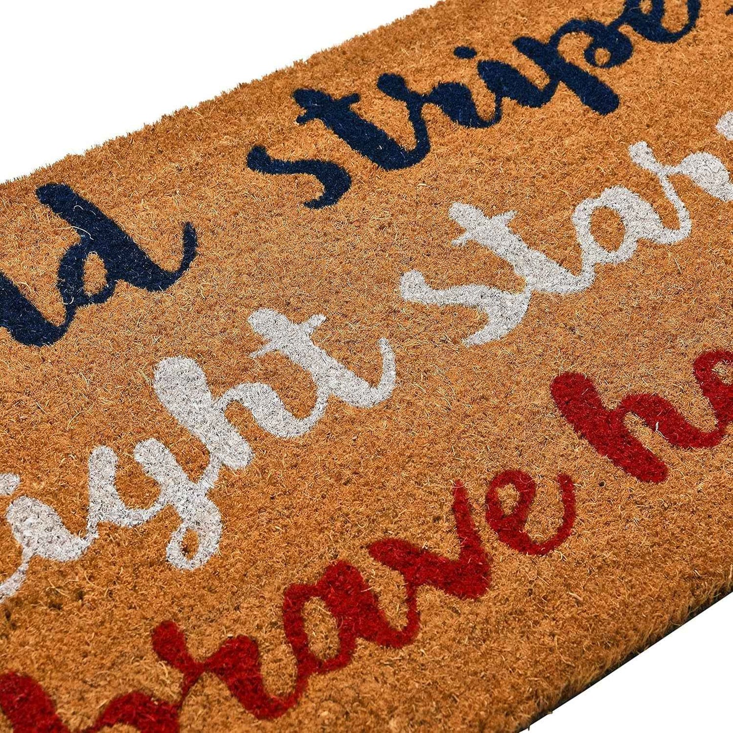Patriotic Coir Entry Doormat with Bold Stripes, Bright Stars, Brave Hearts - Non-Slip Americana Summer Entry Mat for July 4th or Memorial Day