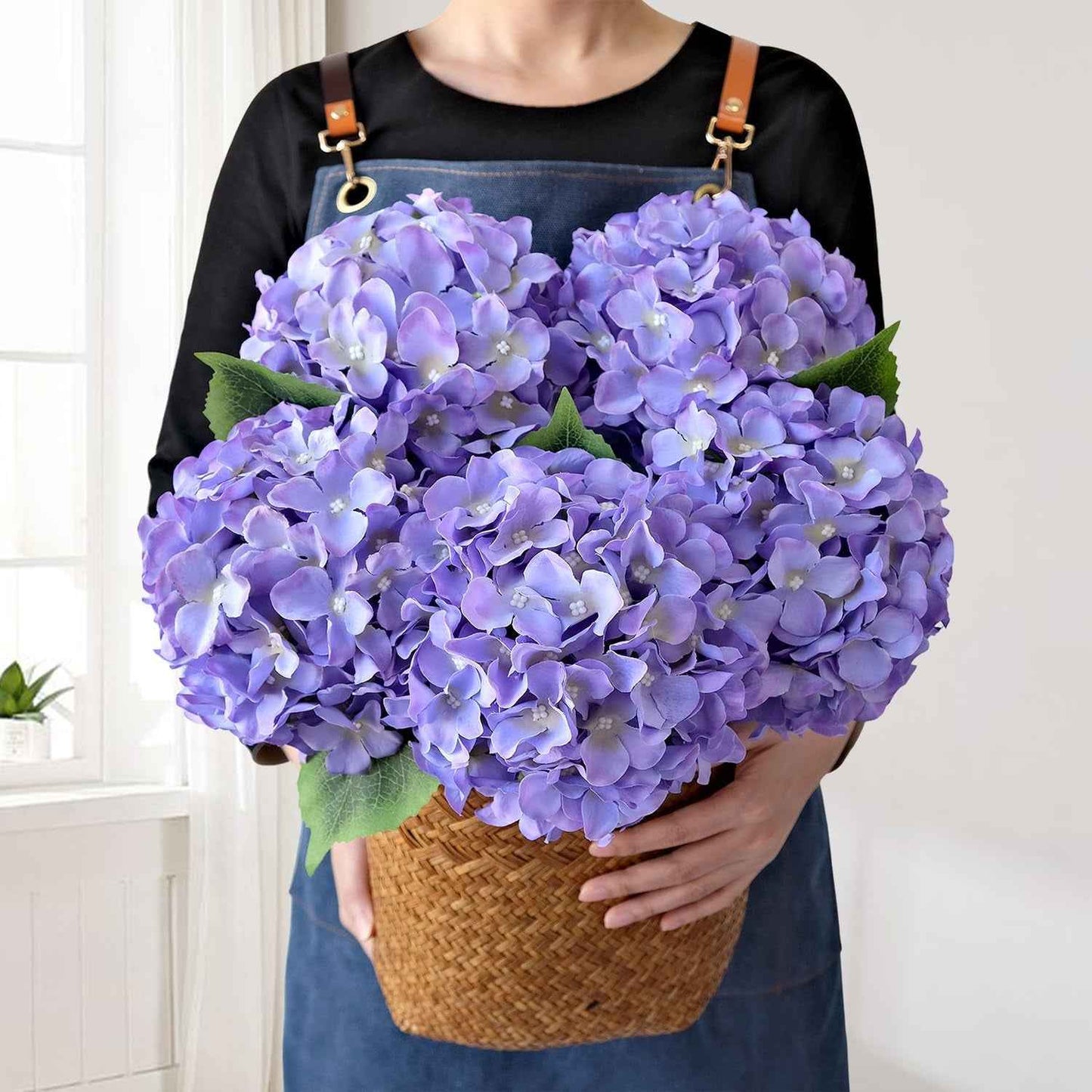 Blue Flowers Hydrangea Artificial Flowers, 5Pcs 20Inch Large Lifelike Silk Artificial Hydrangeas, Full Fake Flowers for Bouquet Table Centerpieces Wedding Indoor Home