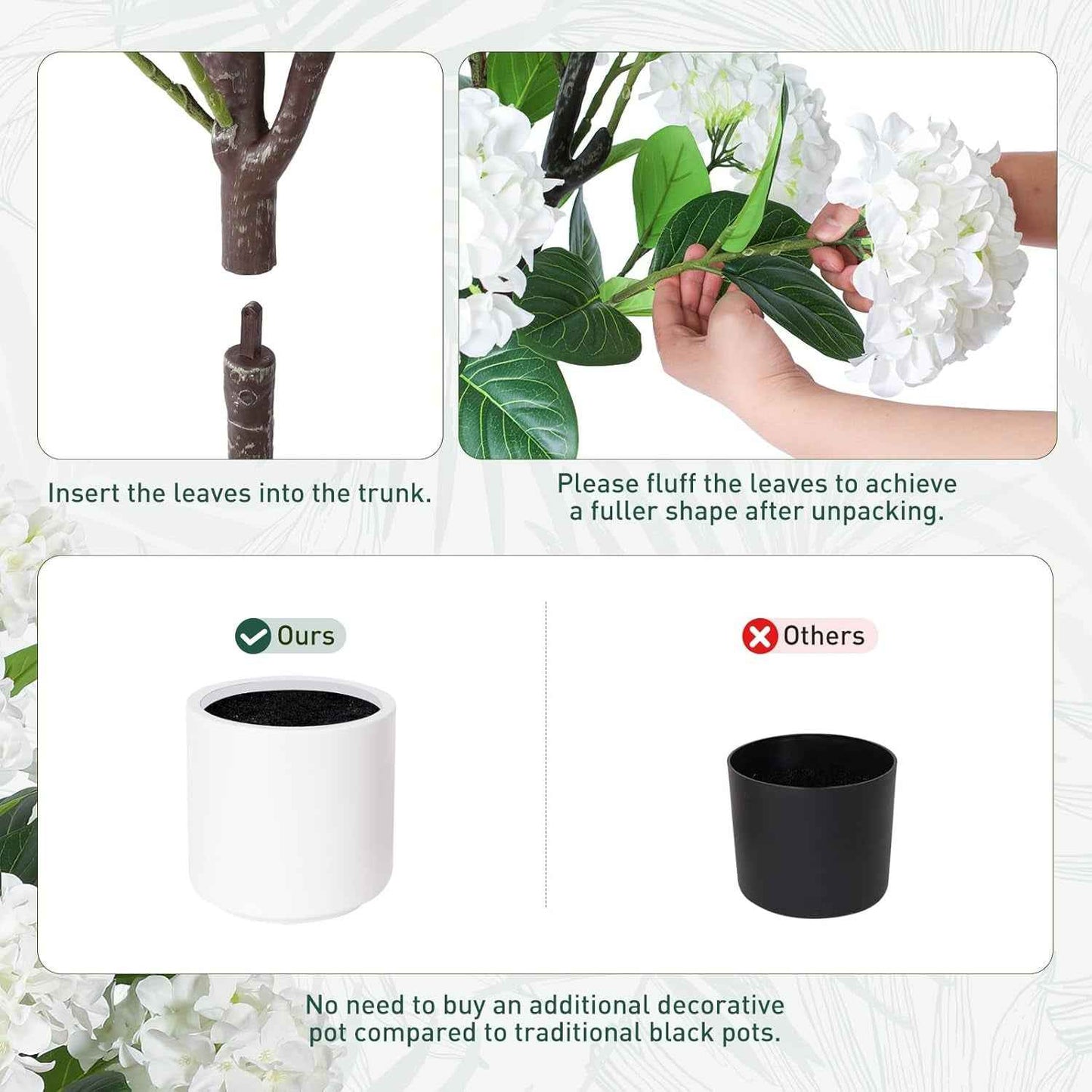 5 FT Artificial Hydrangea Tree- Large Faux Hydrangea Plants Indoor Outdoor，Fake Flower Trees with White Tall Planter for Home Garden,Front Decor