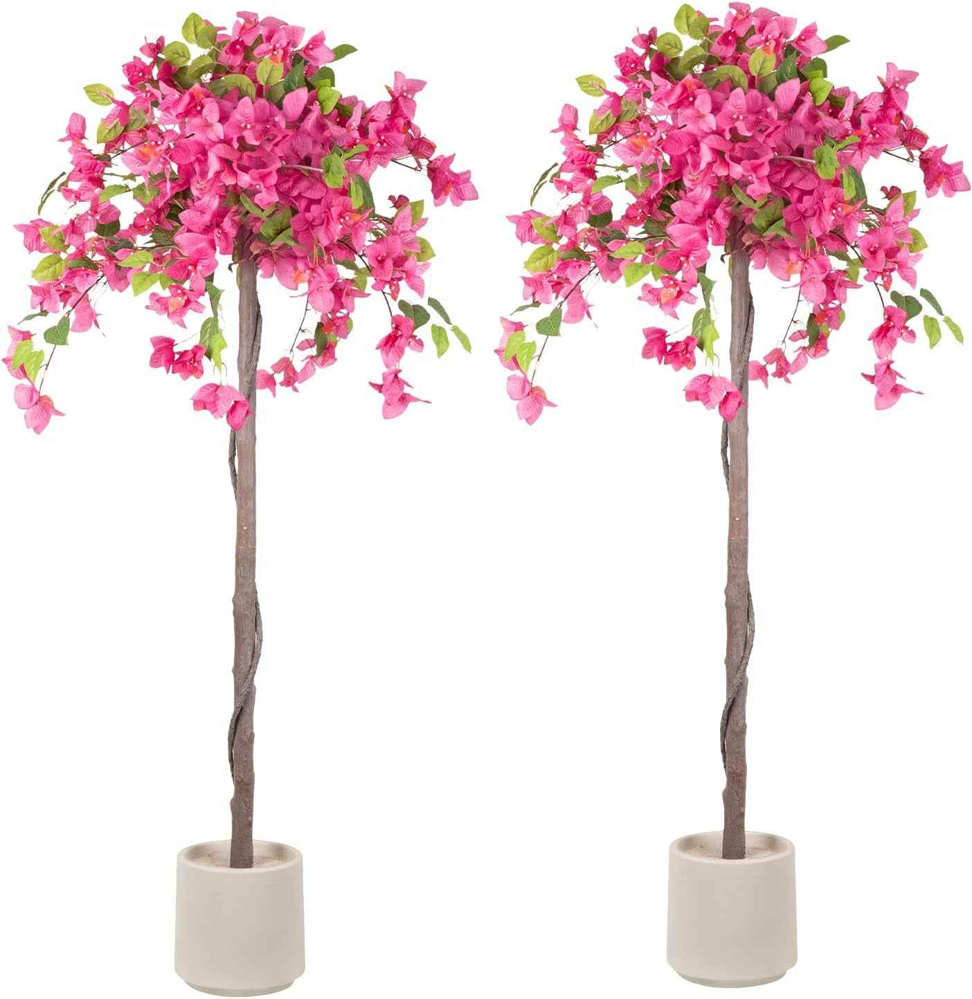 Romantic Season 2Pack Artificial Rose Flower Trees, 42Inch White Faux Rose Tree with Green Leaves for Living Room Office Home Outdoor Indoor Decor