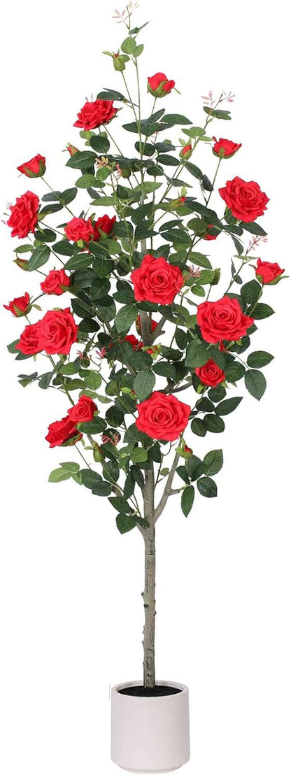5 FT Artificial Hydrangea Tree- Large Faux Hydrangea Plants Indoor Outdoor，Fake Flower Trees with White Tall Planter for Home Garden,Front Decor