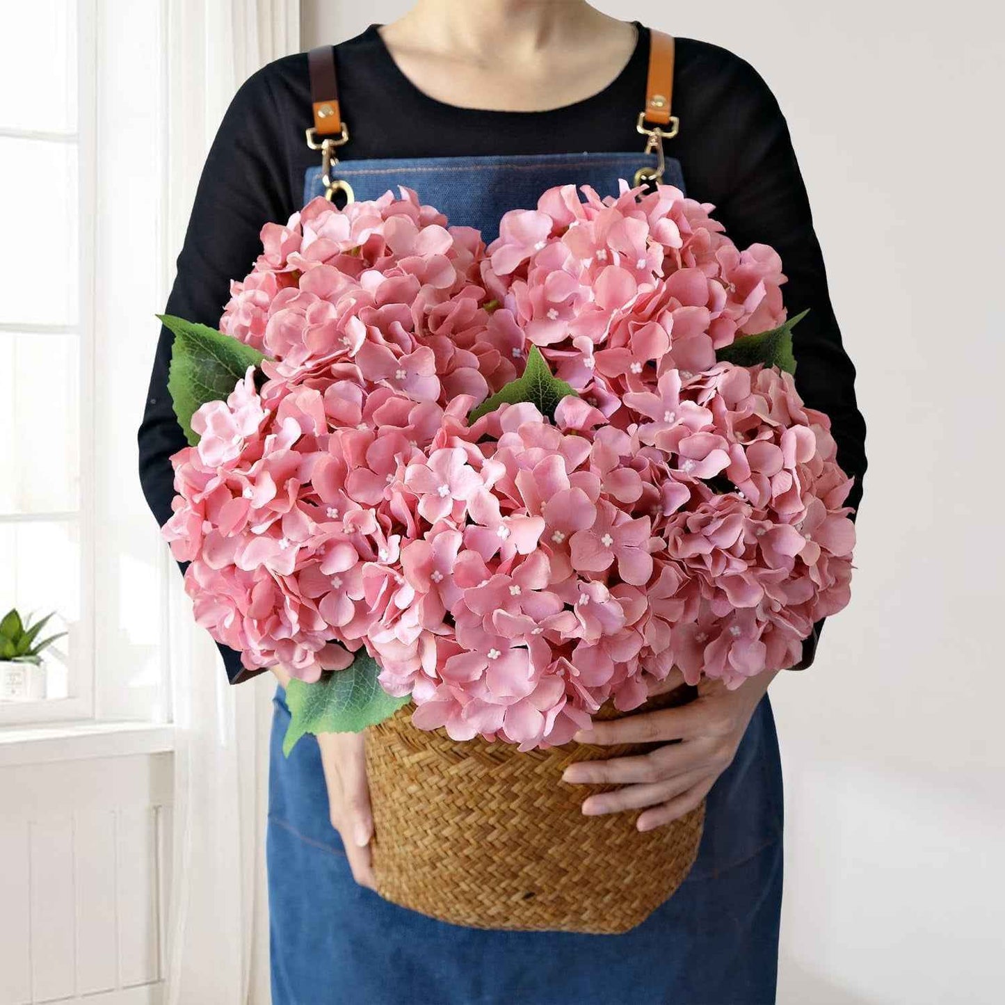 Blue Flowers Hydrangea Artificial Flowers, 5Pcs 20Inch Large Lifelike Silk Artificial Hydrangeas, Full Fake Flowers for Bouquet Table Centerpieces Wedding Indoor Home