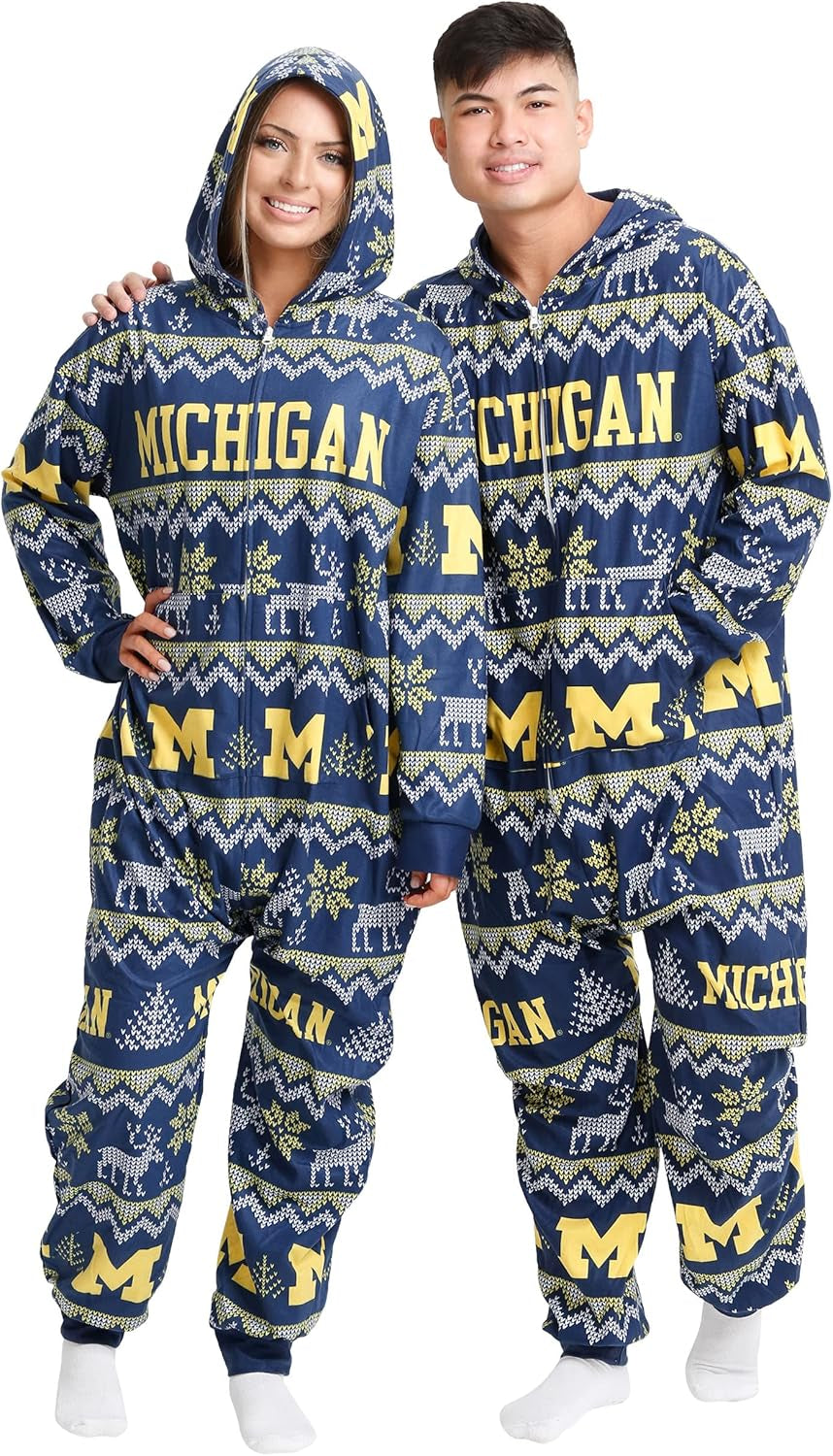 FOCO Unisex-Adult NCAA College Team Ugly Pattern Matching Holiday Pajamas One Piece Onsie