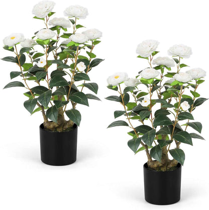Romantic Season 2Pack Artificial Rose Flower Trees, 42Inch White Faux Rose Tree with Green Leaves for Living Room Office Home Outdoor Indoor Decor
