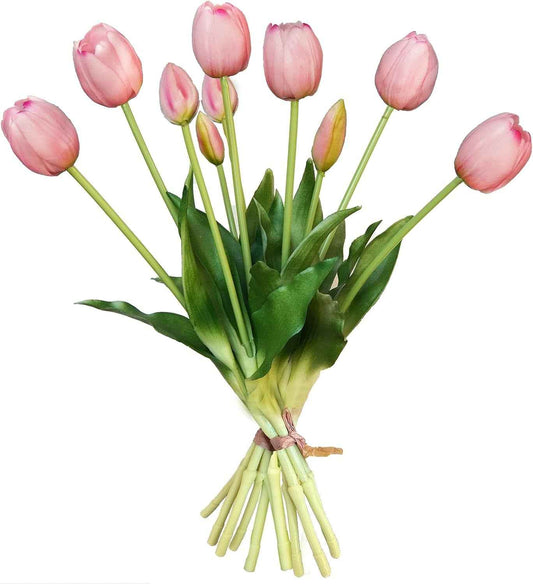 10 Pcs Fake Tulips Tulips Artificial Flowers Real Touch Fake Flowers Artificial Flower Bouquet for Home Table Party Wedding Decoration(Light Pink)