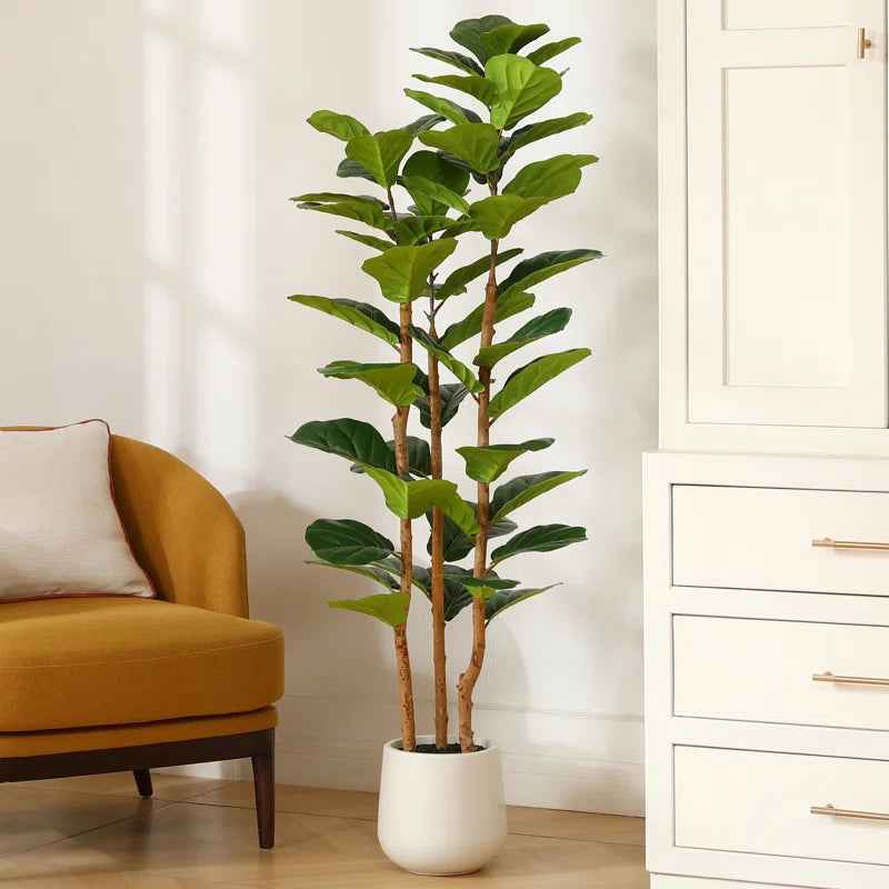 Adarna Fiddle Leaf Fig Tree - Realistic Potted Artificial Plant with Natural Trunk