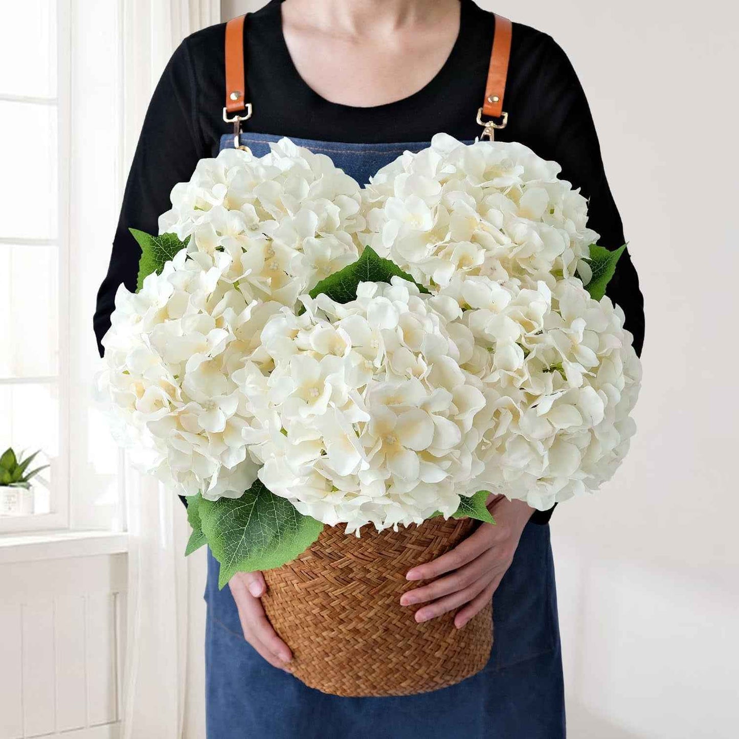 Blue Flowers Hydrangea Artificial Flowers, 5Pcs 20Inch Large Lifelike Silk Artificial Hydrangeas, Full Fake Flowers for Bouquet Table Centerpieces Wedding Indoor Home