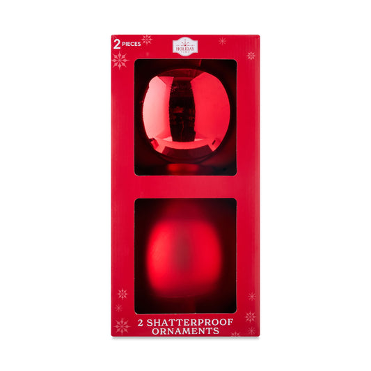 2-Count Red Jumbo Shatterproof Christmas Ornaments, 7.8 In, by Holiday Time