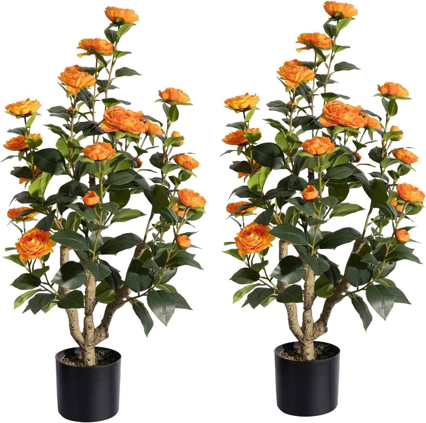 Romantic Season 2Pack Artificial Rose Flower Trees, 42Inch White Faux Rose Tree with Green Leaves for Living Room Office Home Outdoor Indoor Decor
