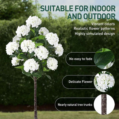 5 FT Artificial Hydrangea Tree- Large Faux Hydrangea Plants Indoor Outdoor，Fake Flower Trees with White Tall Planter for Home Garden,Front Decor
