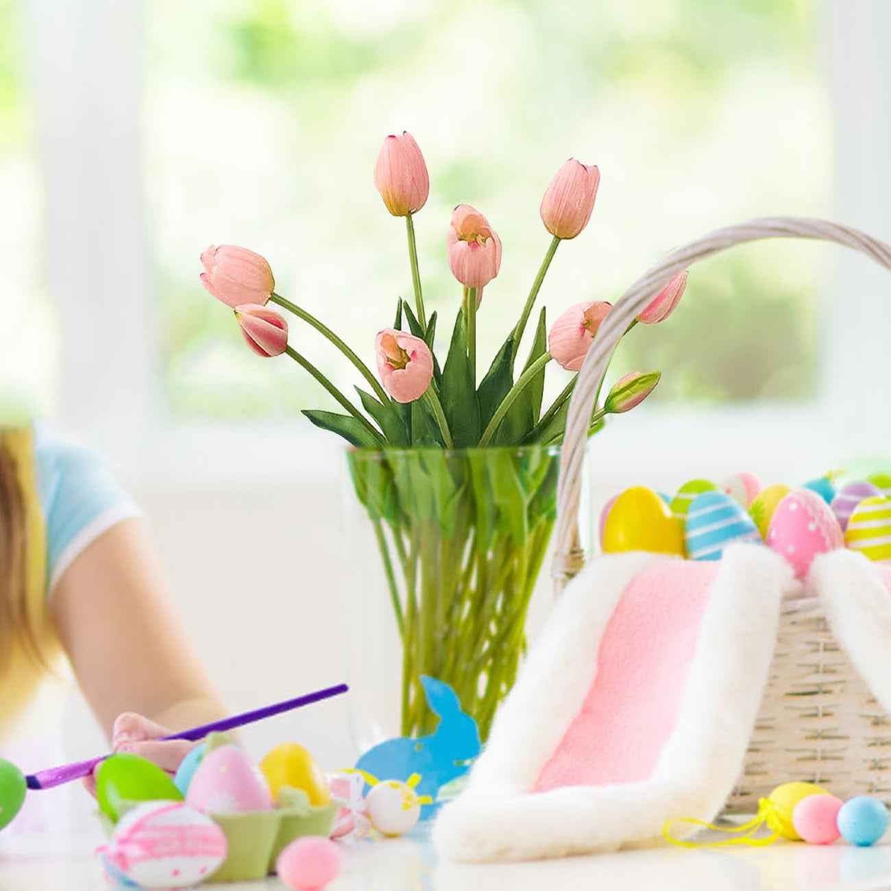 10 Pcs Fake Tulips Tulips Artificial Flowers Real Touch Fake Flowers Artificial Flower Bouquet for Home Table Party Wedding Decoration(Light Pink)