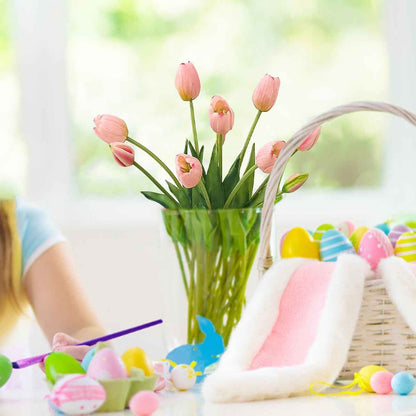 10 Pcs Fake Tulips Tulips Artificial Flowers Real Touch Fake Flowers Artificial Flower Bouquet for Home Table Party Wedding Decoration(Light Pink)