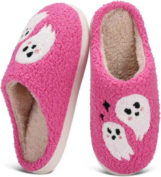 Halloween Slippers for Women Men Spooky Pumpkin Ghost Fuzzy Plush Warm Cozy Slippers Indoor Outdoor House Shoes