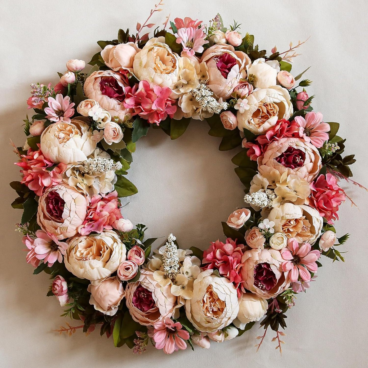 Peony Wreath 23'' Spring Wreaths for Front Door, Artificial Large Floral Wreath for Front Door Wall Decor, Valentine’S Day Home Wedding Housewarming Gift Ezsenses (White)