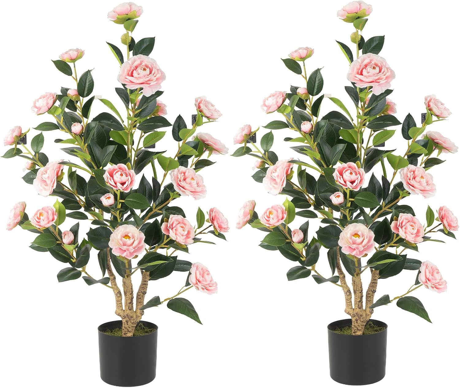 Artificial Camellia Tree, 3FT Yellow Fake Tree Blooming Camellia Flower Plant for Spring Home Front Door Outdoor Indoor Decoration