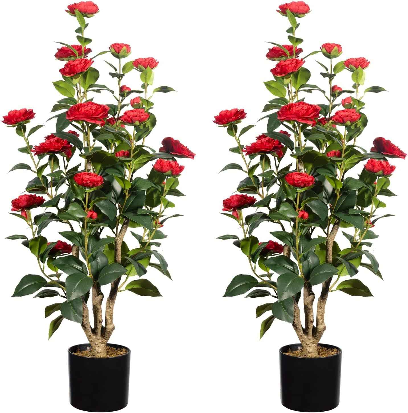 Romantic Season 2Pack Artificial Rose Flower Trees, 42Inch White Faux Rose Tree with Green Leaves for Living Room Office Home Outdoor Indoor Decor