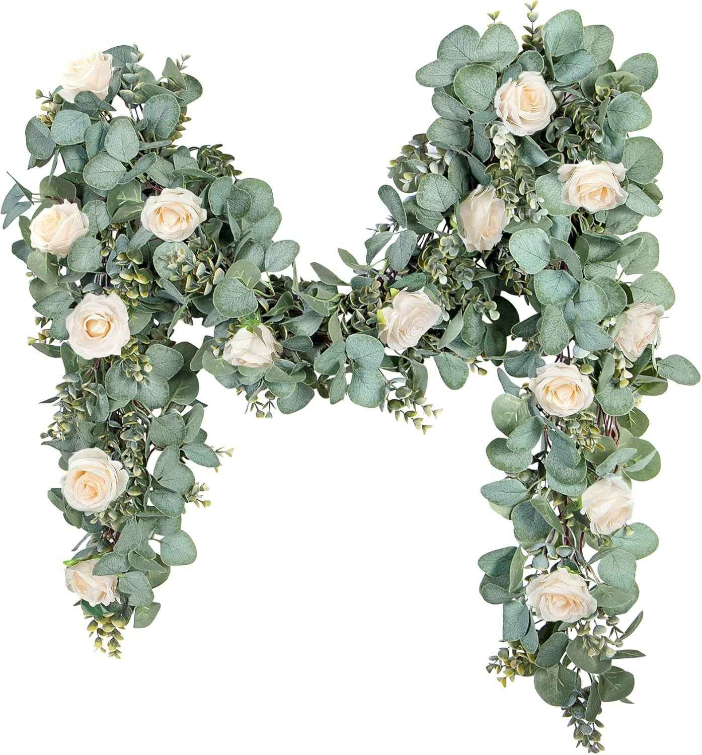 Ouddy Decor Eucalyptus Garland 6.56 Ft Lush Silver Dollar Leaves Boxwood Artificial Faux Greenery Vines for Baby Shower Wedding Party Table Runner Room Home Mantle Decor