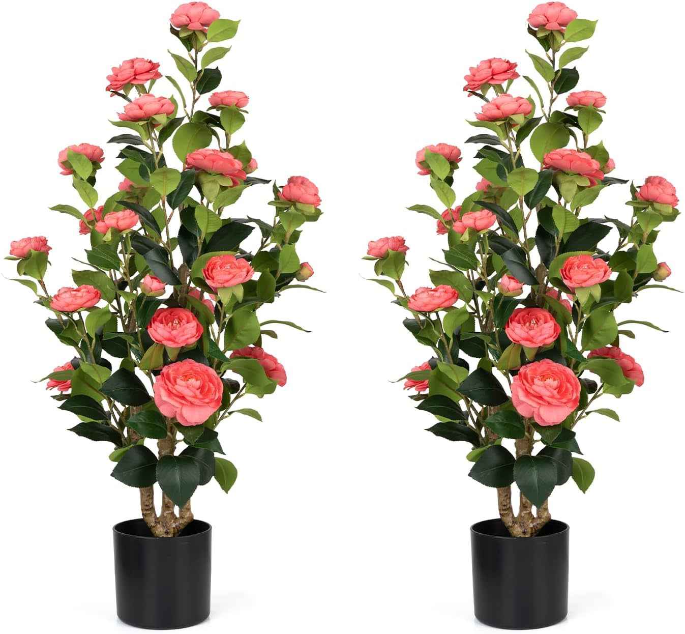 Romantic Season 2Pack Artificial Rose Flower Trees, 42Inch White Faux Rose Tree with Green Leaves for Living Room Office Home Outdoor Indoor Decor