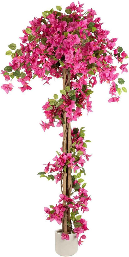 Romantic Season 2Pack Artificial Rose Flower Trees, 42Inch White Faux Rose Tree with Green Leaves for Living Room Office Home Outdoor Indoor Decor