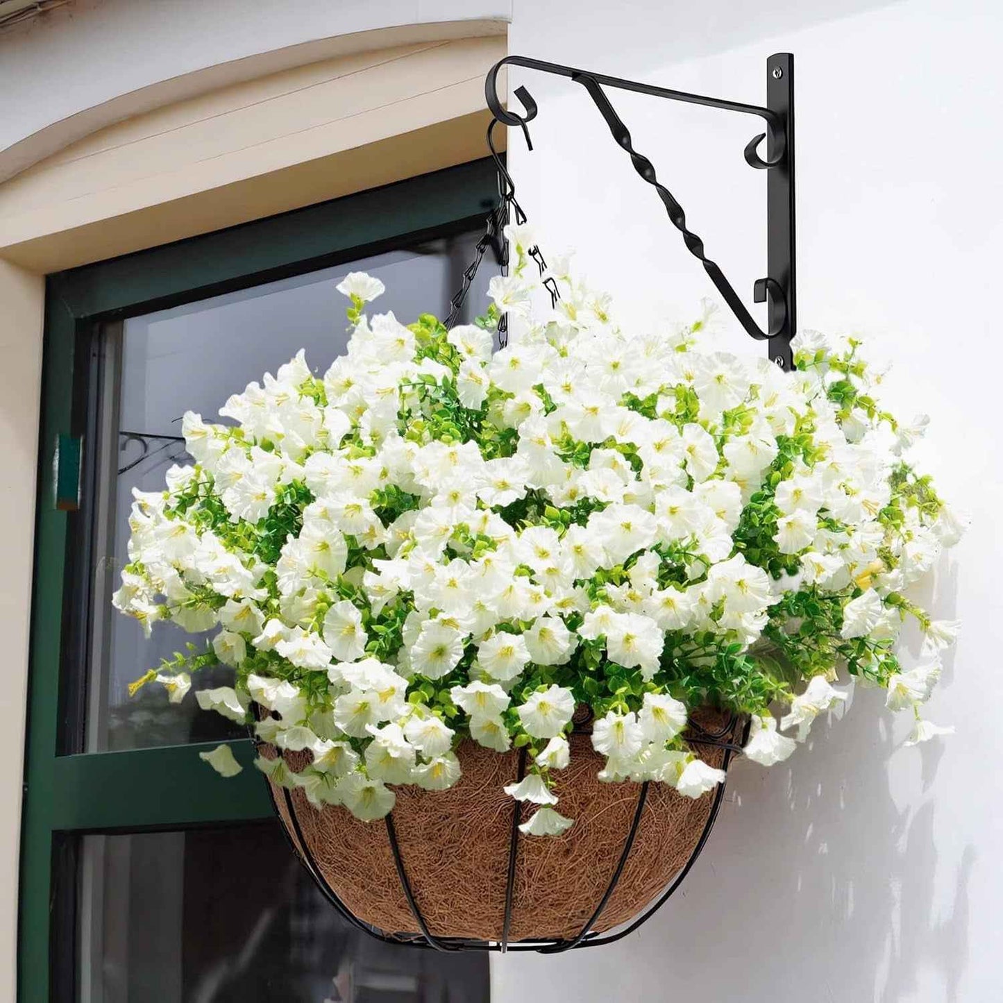 Artificial Fake Flowers for Outdoor outside Decoration,16 Bundles UV Resistant Faux Plastic White Flowers with Green Eucalyptus Stem Plants Bulk Look Real for Home Porch Yard Patio Planters (White)