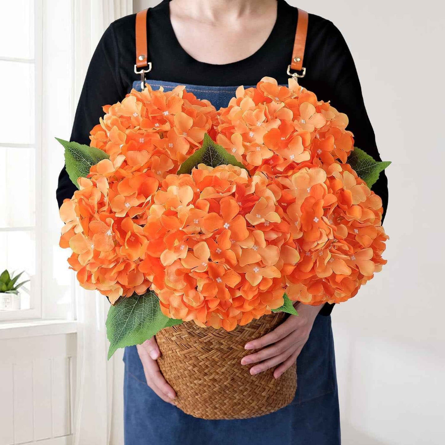 Blue Flowers Hydrangea Artificial Flowers, 5Pcs 20Inch Large Lifelike Silk Artificial Hydrangeas, Full Fake Flowers for Bouquet Table Centerpieces Wedding Indoor Home