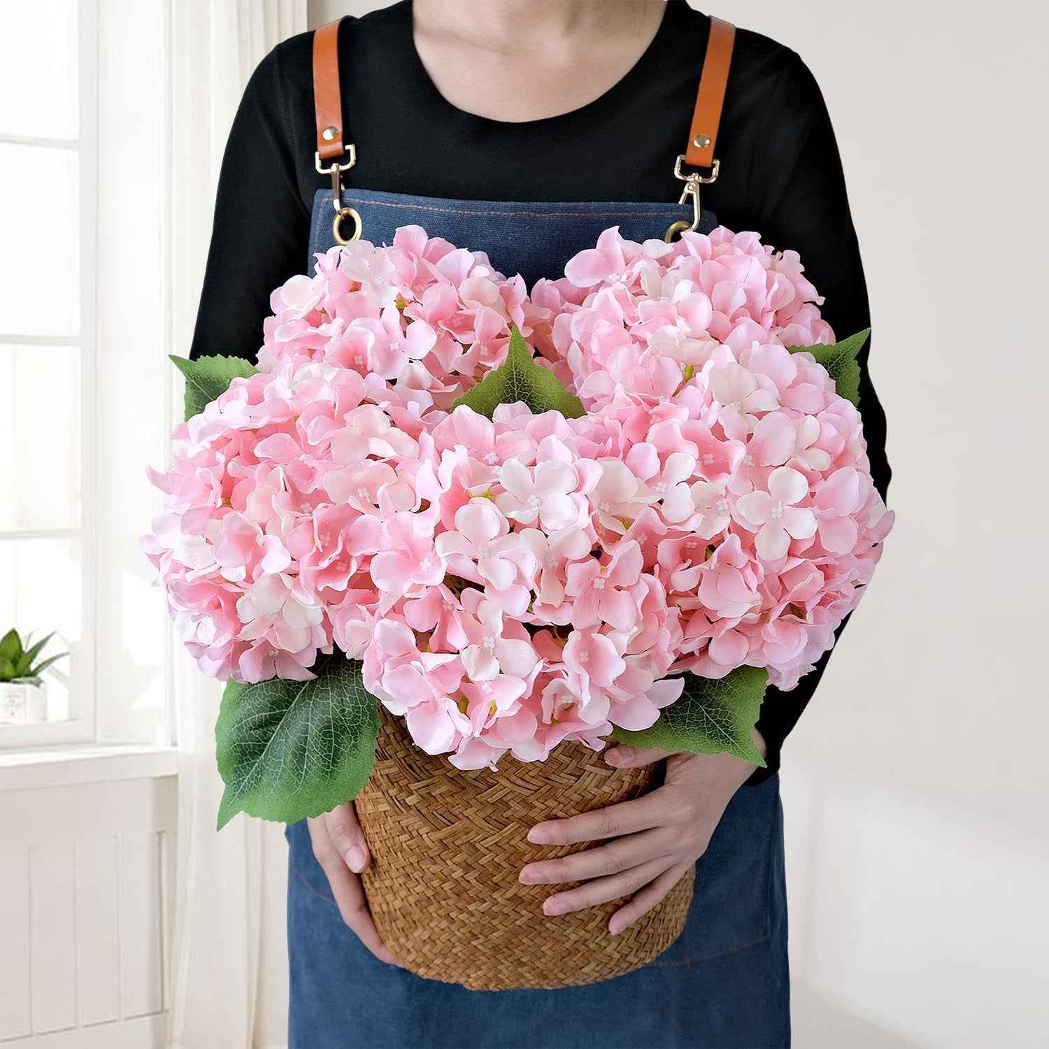 Blue Flowers Hydrangea Artificial Flowers, 5Pcs 20Inch Large Lifelike Silk Artificial Hydrangeas, Full Fake Flowers for Bouquet Table Centerpieces Wedding Indoor Home