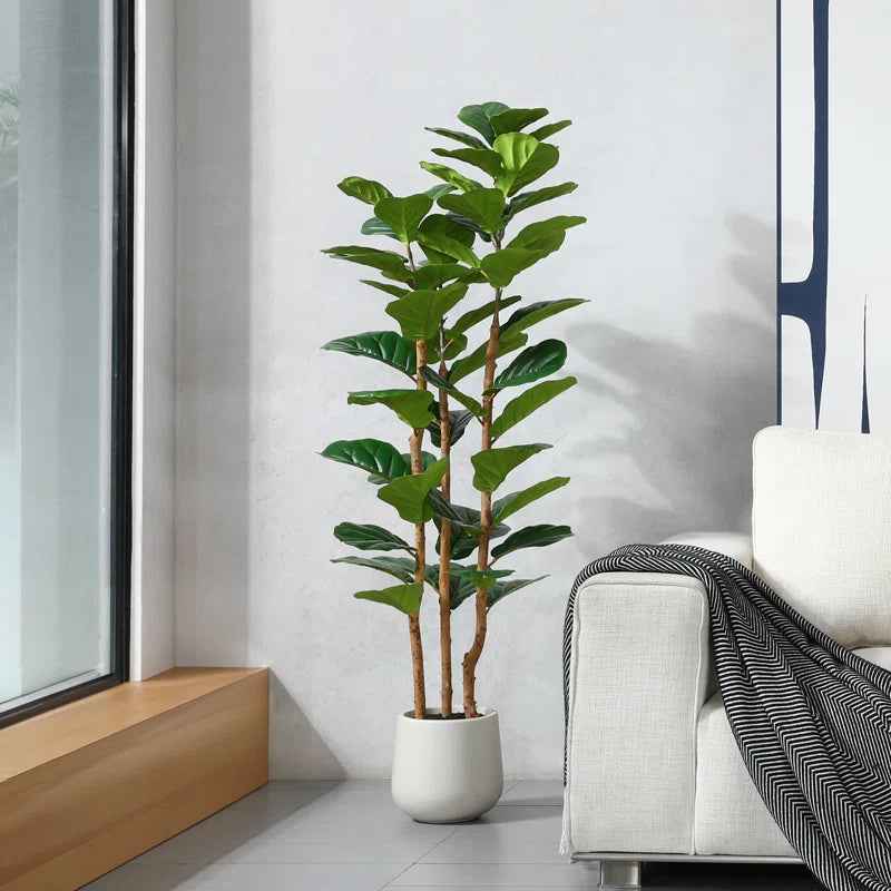 Adarna Fiddle Leaf Fig Tree - Realistic Potted Artificial Plant with Natural Trunk