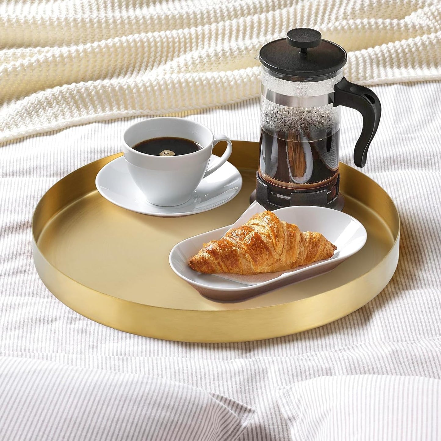 12 Inch Golden round Platter Tray, Trays for Domestic Purposes, Stainless Steel Serving, Circle Decorative Tray, Vanity Tray for Centerpiece Home Decor