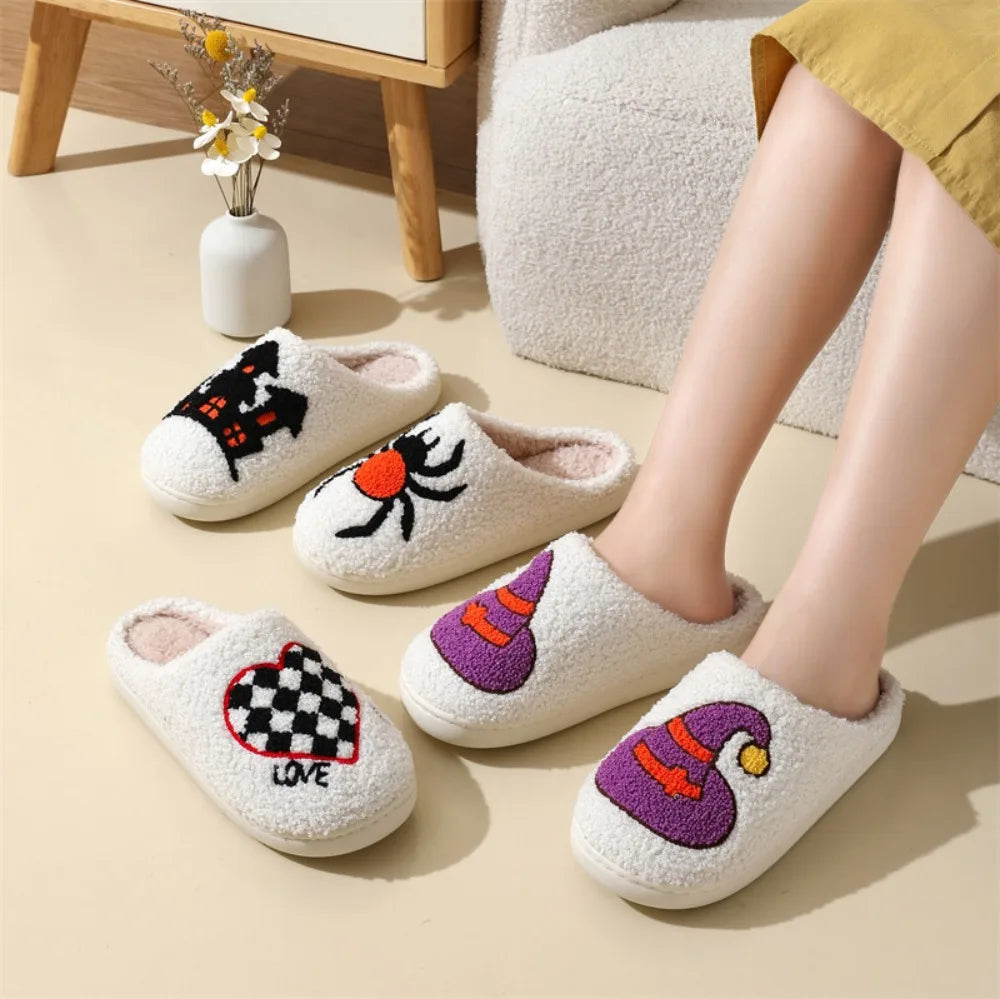Halloween Slippers 2025 Autumn/Winter Cartoon Cotton Slippers anti Slip Home Warm Comfortcotton Slippers Party Chanclas Mujer