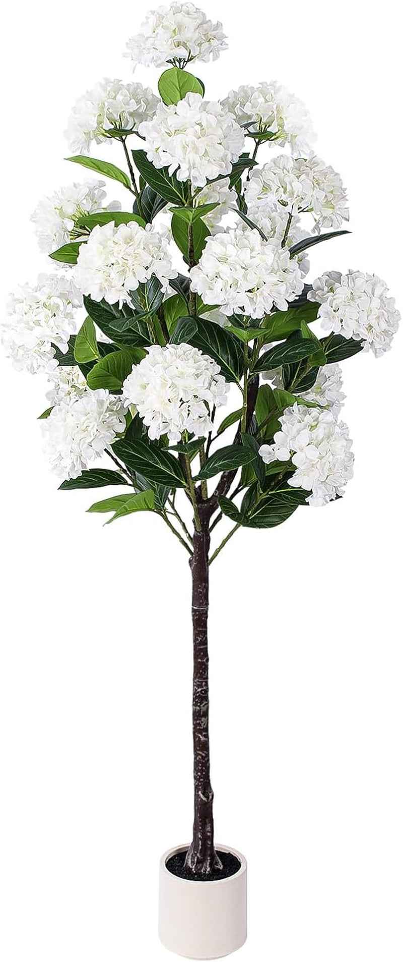 5 FT Artificial Hydrangea Tree- Large Faux Hydrangea Plants Indoor Outdoor，Fake Flower Trees with White Tall Planter for Home Garden,Front Decor