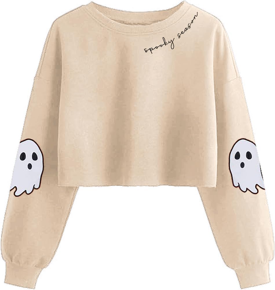 Women'S Witch Crop Sweatshirt Fall Halloween Vintage Graphic Lantern Long Sleeve Pullover Spooky Season Sweatshirt