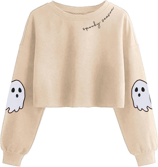 Women'S Witch Crop Sweatshirt Fall Halloween Vintage Graphic Lantern Long Sleeve Pullover Spooky Season Sweatshirt