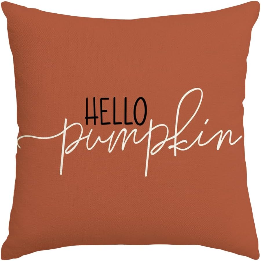 RABUSOFA Fall Pillow Covers 20X20 Hello Pumpkin Autum Pillows Decorative Throw Pillows,Outdoor Thanksgiving Cushion Cover Farmhosue Fall Decorations for Home Couch Sofa Square White