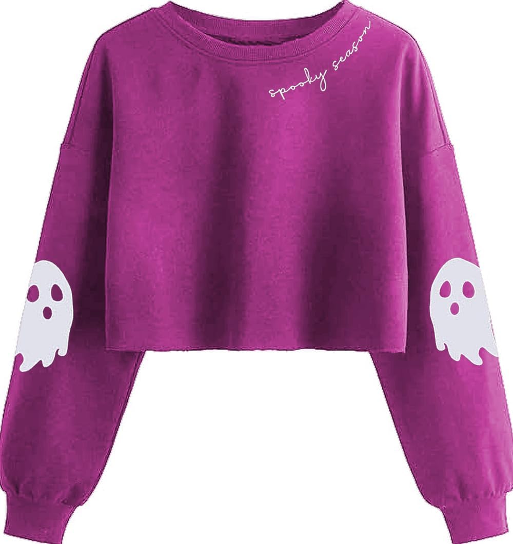 Women'S Witch Crop Sweatshirt Fall Halloween Vintage Graphic Lantern Long Sleeve Pullover Spooky Season Sweatshirt