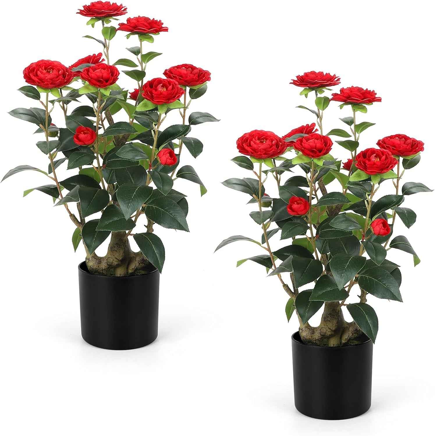 Romantic Season 2Pack Artificial Rose Flower Trees, 42Inch White Faux Rose Tree with Green Leaves for Living Room Office Home Outdoor Indoor Decor