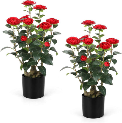 Romantic Season 2Pack Artificial Rose Flower Trees, 42Inch White Faux Rose Tree with Green Leaves for Living Room Office Home Outdoor Indoor Decor
