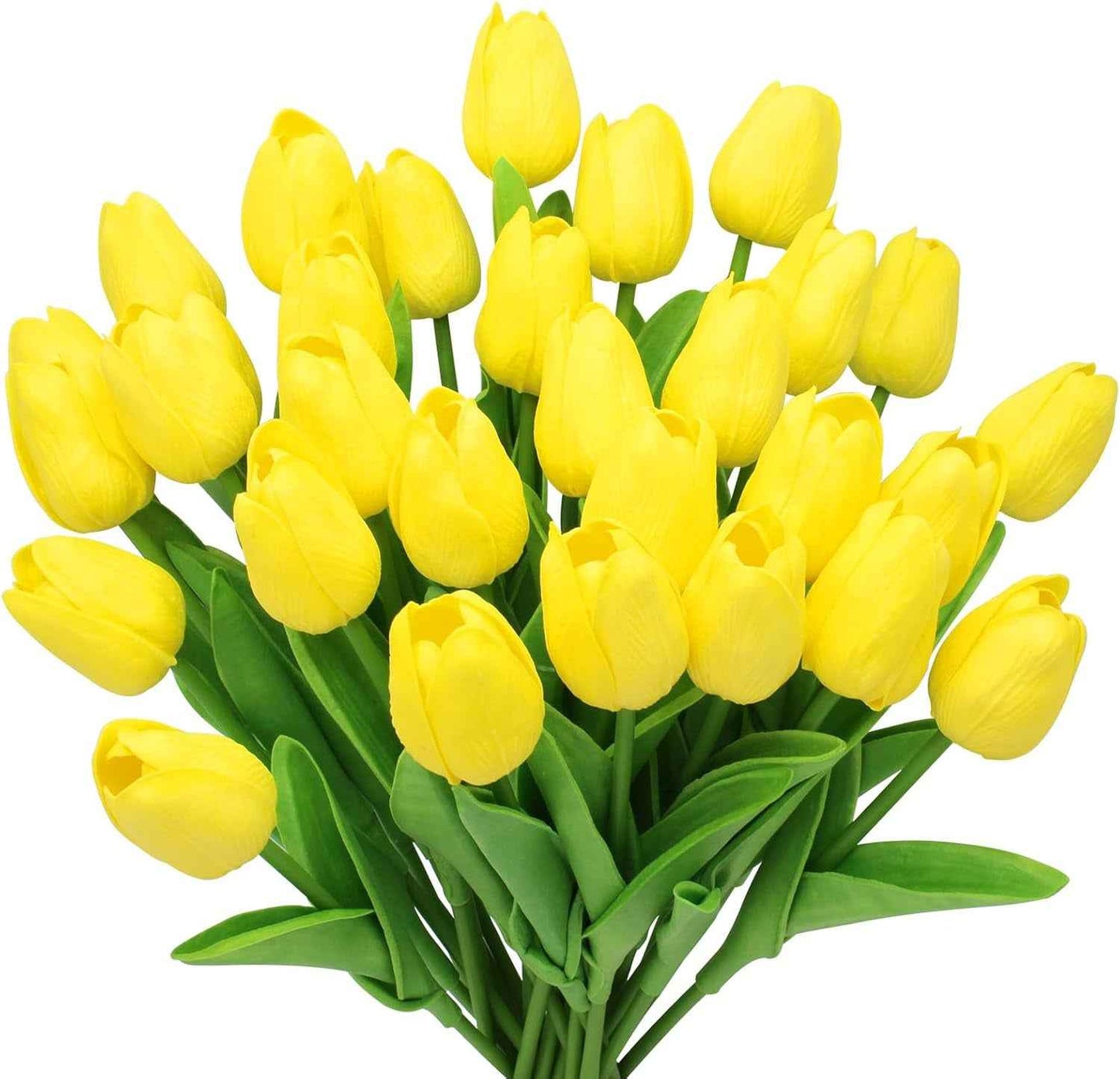 28Pcs White Flowers Artificial Tulip Stems Real Feel PU Tulips for Easter Spring Wreath Wedding Bouquet Centerpiece Floral Arrangement Cemetery Table Décor 13" Tall