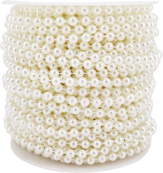 INSPIRELLE 5MM Ivory Faux Pearl Beads 25M Garland Pearl Bead Roll Strand for Christmas Tree Decoration