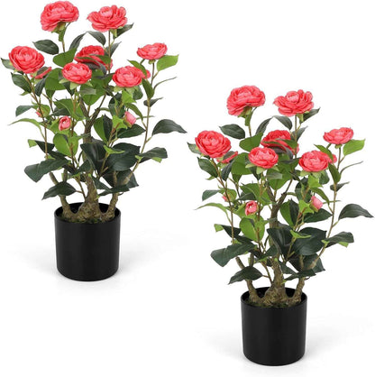 Romantic Season 2Pack Artificial Rose Flower Trees, 42Inch White Faux Rose Tree with Green Leaves for Living Room Office Home Outdoor Indoor Decor