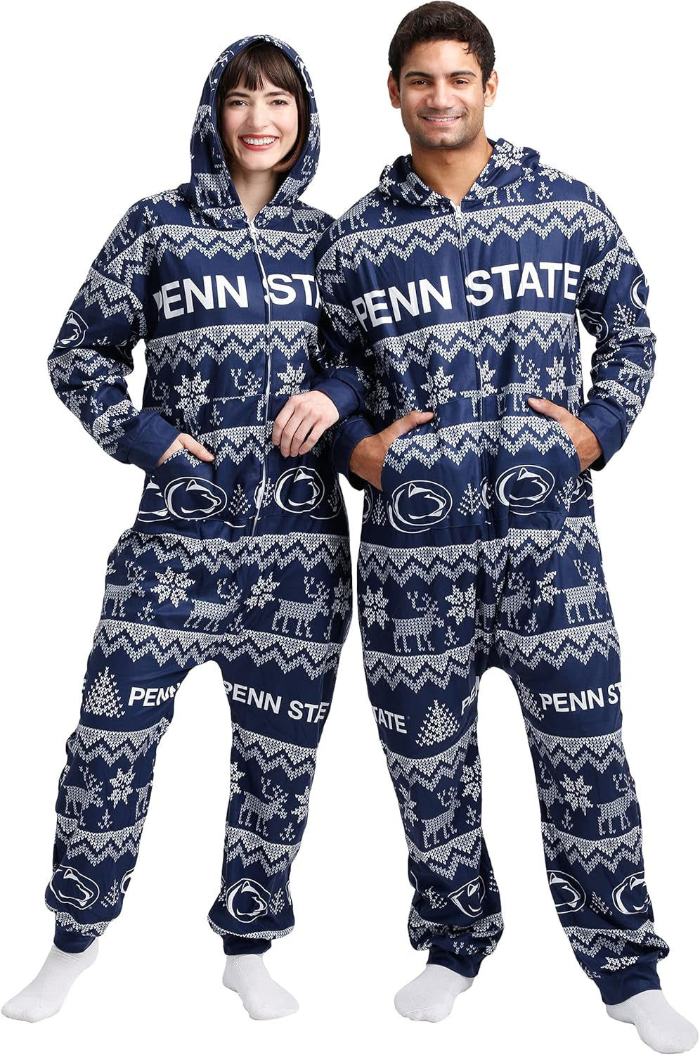FOCO Unisex-Adult NCAA College Team Ugly Pattern Matching Holiday Pajamas One Piece Onsie