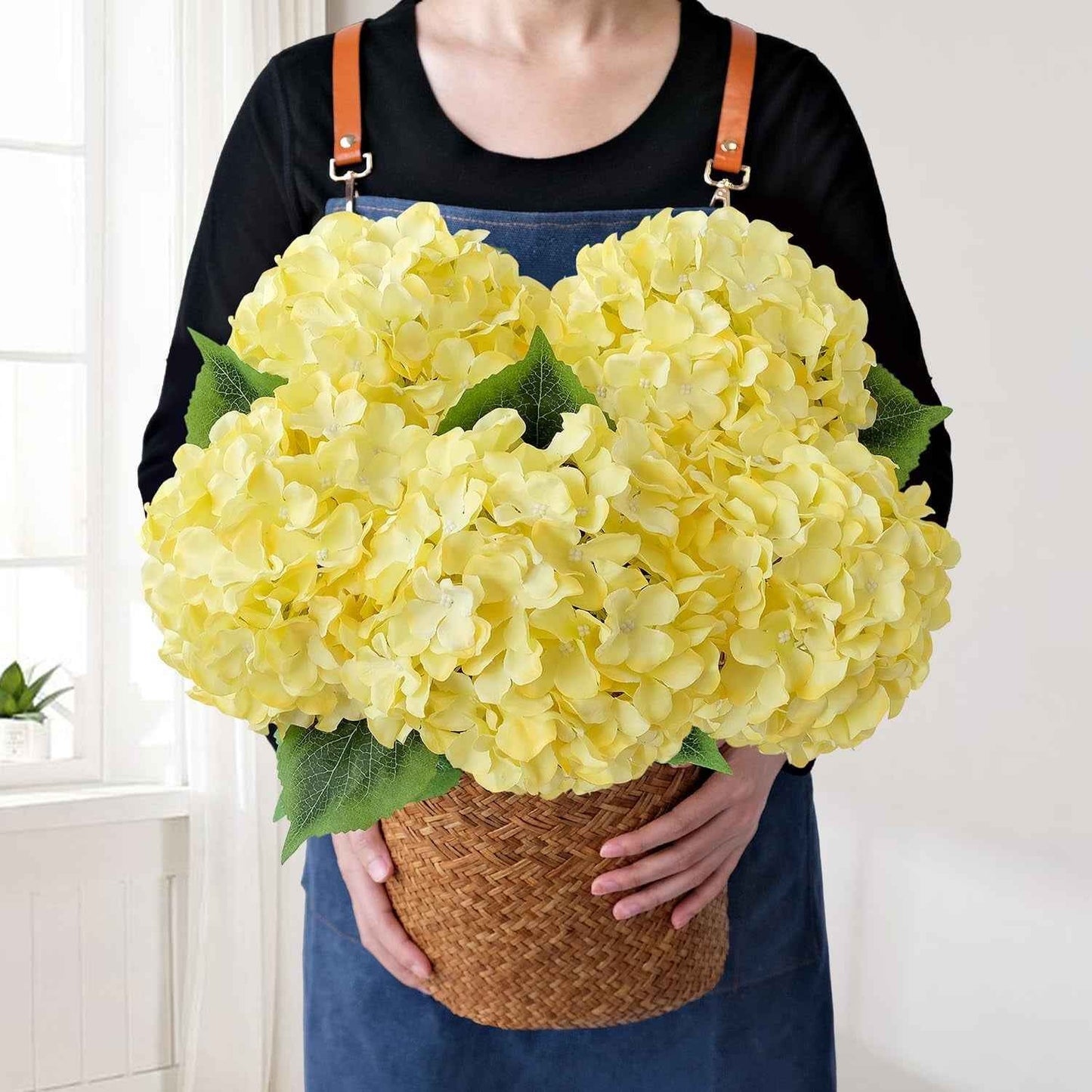Blue Flowers Hydrangea Artificial Flowers, 5Pcs 20Inch Large Lifelike Silk Artificial Hydrangeas, Full Fake Flowers for Bouquet Table Centerpieces Wedding Indoor Home