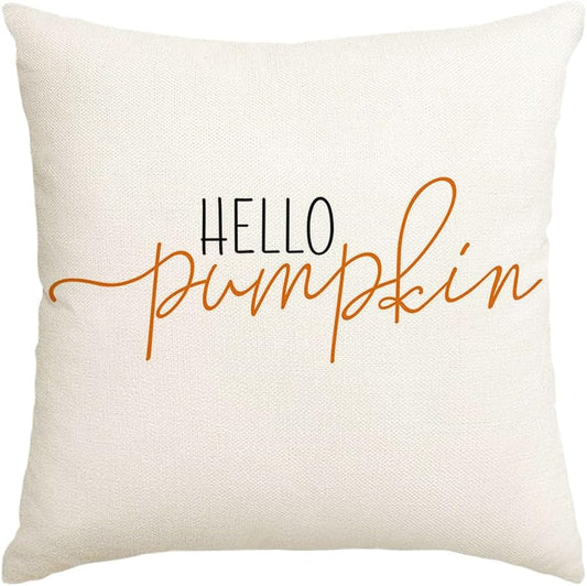 RABUSOFA Fall Pillow Covers 20X20 Hello Pumpkin Autum Pillows Decorative Throw Pillows,Outdoor Thanksgiving Cushion Cover Farmhosue Fall Decorations for Home Couch Sofa Square White