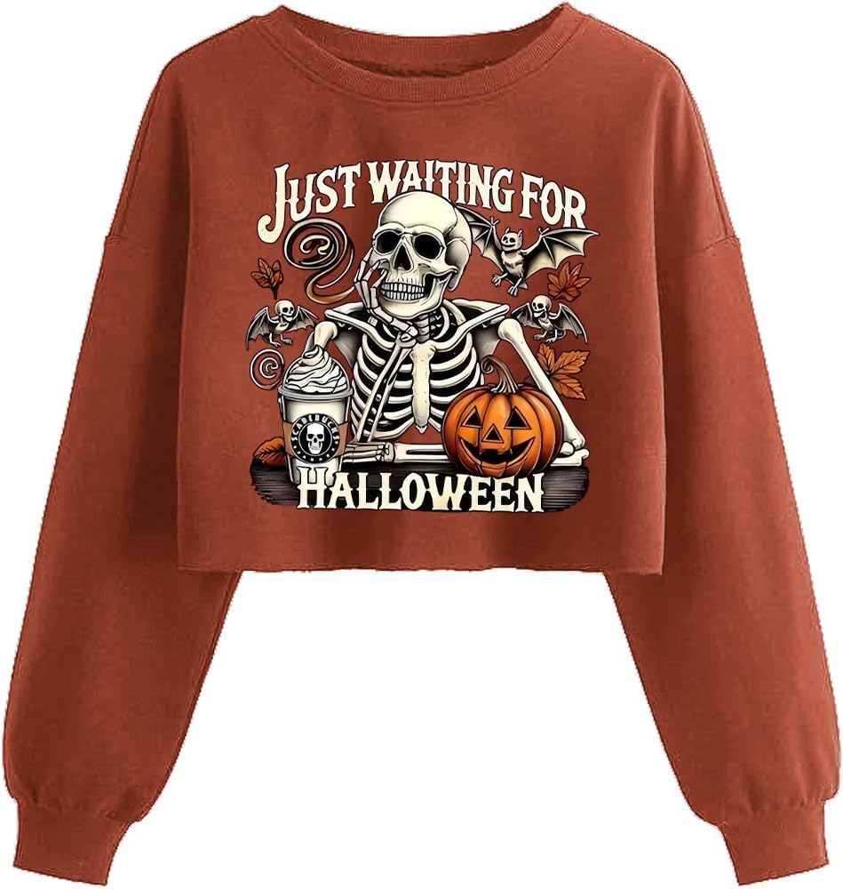 Women'S Witch Crop Sweatshirt Fall Halloween Vintage Graphic Lantern Long Sleeve Pullover Spooky Season Sweatshirt