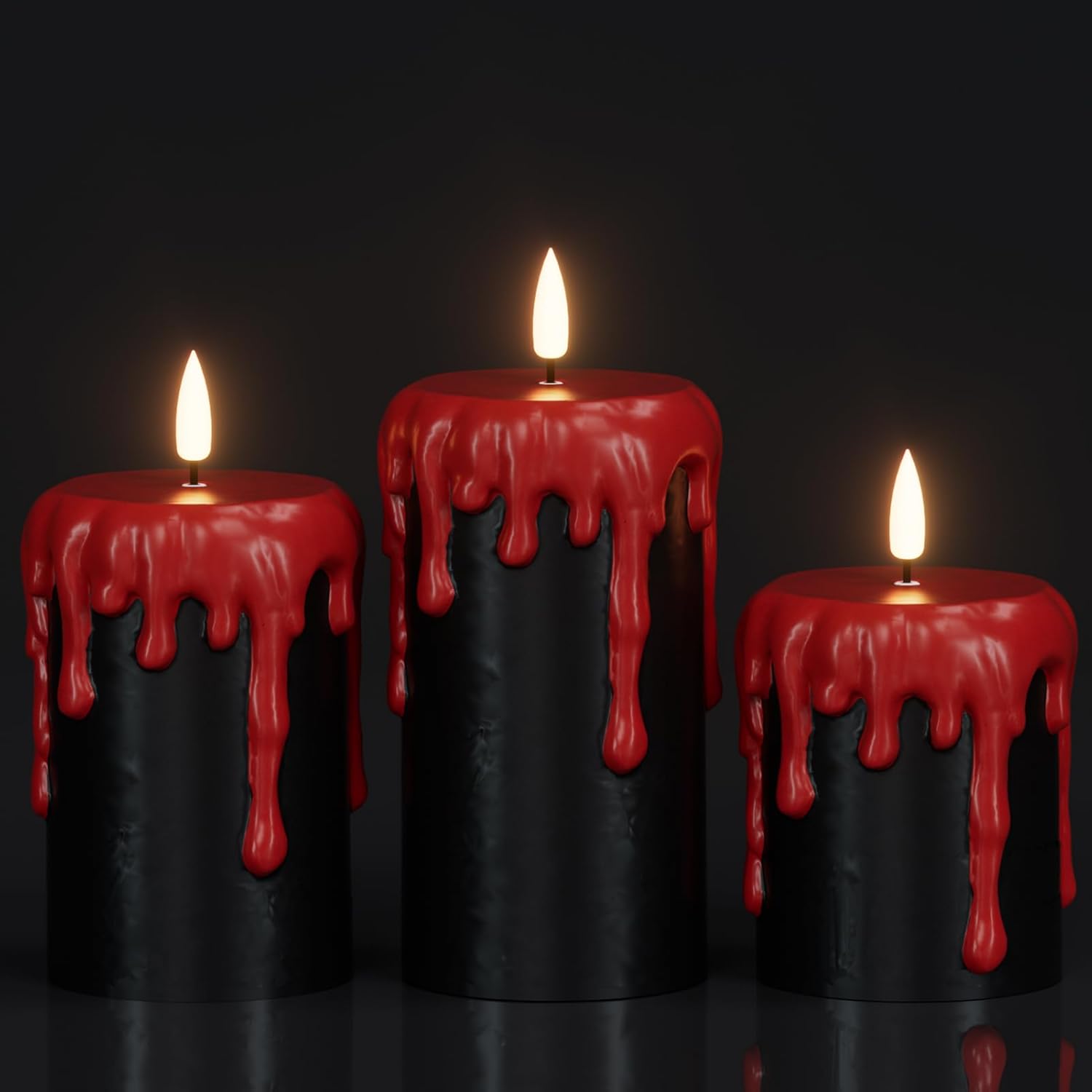 Eldnacele Halloween LED Flameless Flickering Candles Battery Operated with 6H Timer Skull Spider Web Crow Raven Spooky Decals Halloween Themed Indoor Decoration(3 Pack, D3 X H6)